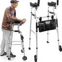Stand Up Walker for Seniors & Elderly with 6" Bearing Wheels - Dual Mode Platform Walker, Height Adjustable Frame with Arm Support & Storage Bag, Foldable Lightweight Aluminum Upright Mobility Aid