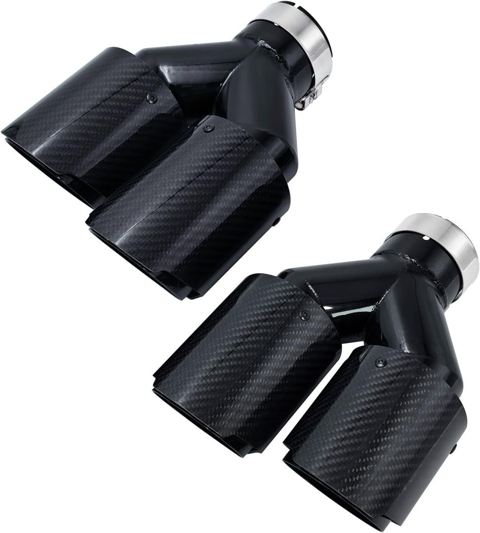 Carbon Fiber Dual Exhaust Tips 3" Inlet 3.5"Outlet, Universal Tailpipe 3 Inch Exhaust Muffler Tip (2pcs Bright)