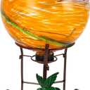 10 Inch Glass Gazing Ball, with 9.4" Tall Metal Gazing Globe Stand, Glass Balls Display Holder Set for Outdoor Garden Lawn Yard Decoration, Sunset Sky