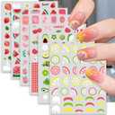 4 x 6 Sheets Fruit Nails Stickers Nails Art Stickers 3D Self Adhesive Colorful Fruit Nail Decals with Mixed Cherry Watermelon Strawberry Lemon Nail Design Nail Art Supplies for Women Nail Decorations