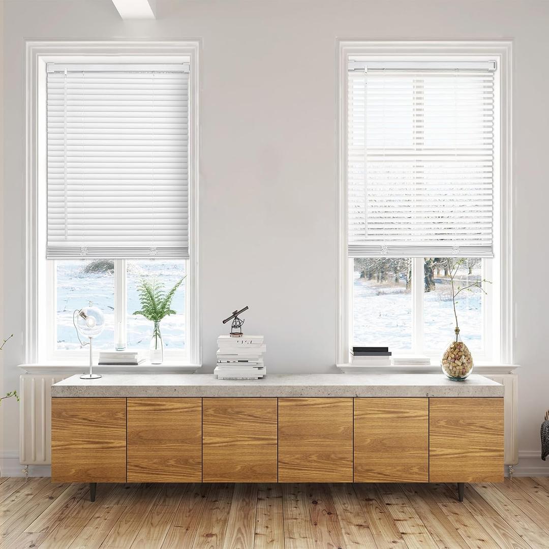 Changshade Venetian Vinyl Shades Horizontal Window Blinds for Home, Vinyl Mini Blinds 1 Inch Slat Cordless For Indoor Windows Home Light Filtering, Inside Outside Mount Easy Install, 37"Wx64"H, White