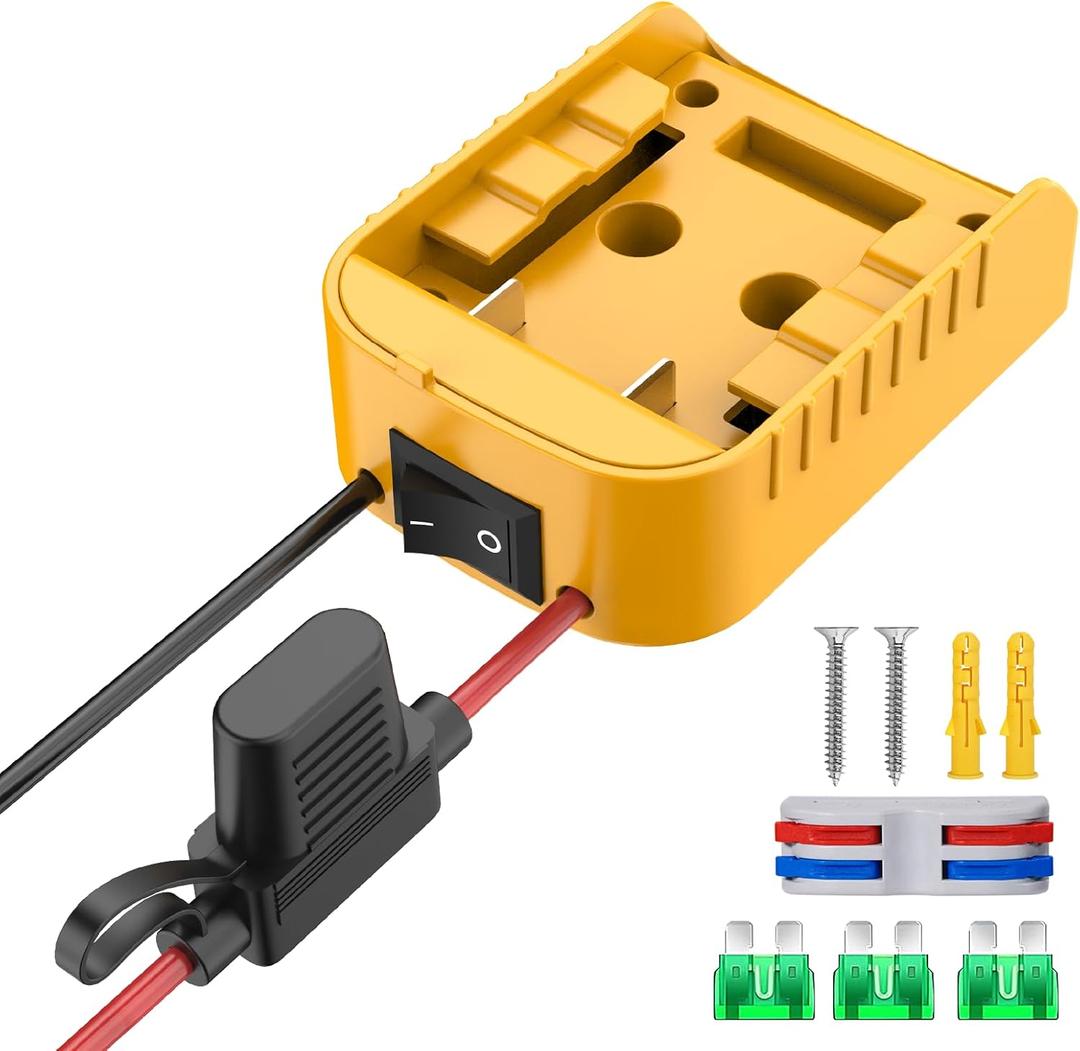 for Power Wheel Adapter Compatible with Dewalt 20V Battery Converter Kit with Switch & Fuse & Wire Terminals & 12 AWG Wire for DIY RC Car Toys Robotics