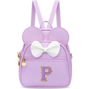 KKXIU Girls Initial Bowknot Cute Mini Backpack Small Women Daypacks, Personalized Trendy Stuff Gifts for Kids and Teen - Purple - P