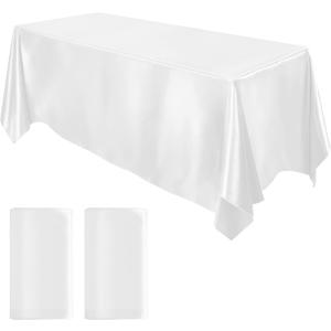 MCEAST 2 Packs Satin Tablecloth 102 x 58 Inches Rectangular Table Overlay Cover Bright Silk Tablecloth Smooth Fabric Table Decor for Wedding Banquet Decoration (White)
