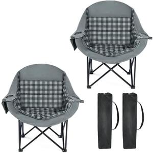Oversized Camping Chairs for Adult - Heavy Duty Padded Portable Folding Chair XL Collapsible Camp Chair with Cup Holder Side Pocket for Outdoor Lawn Beach Sport Fishing Support 500LBS, Plaid 2 Pack