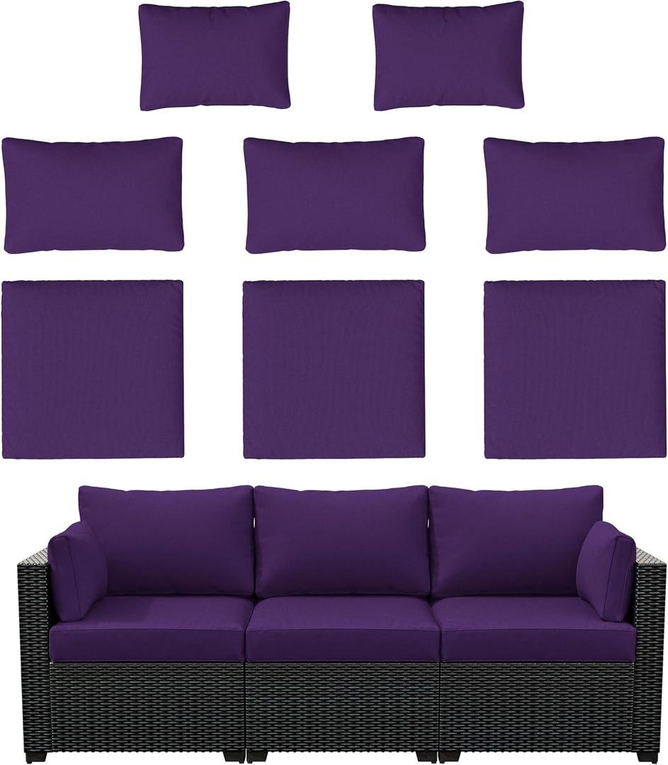 8p Outdoor Cushion Slipcovers Outdoor Patio Cushions Covers Replacement Waterproof with Zipper for 3-Seat Outdoor Rattan Sofa Patio Furniture Cushion Covers Purple, Covers Only