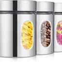 Mimorou 3 Pcs Stainless Steel Canister Set with Glass Windows Visible Storage Jars Silver Kitchen Canister Set for Pasta Flour Oat Sugar Container, Kitchen Tools, Housewarming Gifts (20 oz)