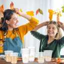 Yaomiao 50 Pcs 12 oz Fall Thanksgiving Plastic Cups Bulk Disposable Fall Cups Clear Pumpkin Maple Leaves Drinking Decorations for Harvest Autumn Thanksgiving Birthday Party Supplies