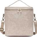 Lunch Bag for Women, Soft Linen Lunch Bag with Adjustable Shoulder Strap, Insulated Womens Lunch Bag for Work, Machine Washable Lunch Box with Removable Liner (Natural Color)