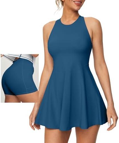 Heathyoga Womens Tennis Dress with Shorts Underneath Athletic Dress for Women Summer Romper Dresses with Pockets Golf Outfits, Size Small