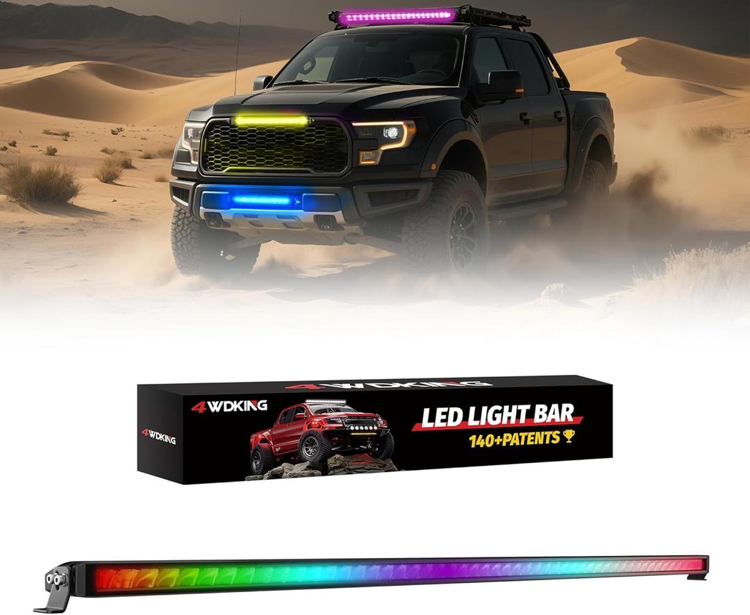 4WDKING 52 inch Patented RGB Offroad LED Lights Driving/Fog/Pod Lights LED Bar for Trucks/Cars/Boat/ATV/UTV Super Bright IP68&IP69K Multi-Color Working Beam Lamp