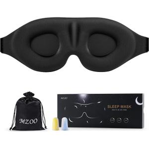MZOO Luxury Sleep Eye Mask for Side Sleeper Men Women, Zero Eye Pressure 3D Sleeping Mask, Light Blocking Patented Design Night Blindfold, Soft Eye Shade Cover for Travel, Black