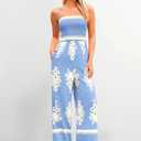 PRETTYGARDEN Boho Jumpsuits Beach Vacation Outfits Spaghetti Strap Wide Leg Pants Rompers, S 