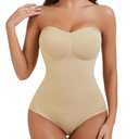 Miguofan Strapless Shapewear Bodysuit for Women With Built In Bra Seamless Tummy Control Tube Top Body Suit Body Shaper (Beige, Medium)