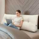 Wenqik Wedge Pillow Queen Triangular Headboard Bed Reading Backrest Back Support Long Pillow with Removable Cover for Dorm Room Supplies Housewarming Gift(Beige) (Queen (59 x 20 x 8 Inch))