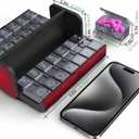 Medicine Pill Organizer, 7 Day AM PM Pill Box 2 Times a Day, Travel Leather Pill Case, Pressing The Double Opening, Holds Medication Vitamins Fish Oil and Supplements (Red and Blue)
