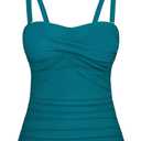 Hilor Women's Underwire Tankini Top Ruched Slimming Bathing Suit with Twist Push Up Swimsuit Top Support Ocean Depths 16, Size 20