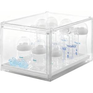 ERTIUANIO Baby Bottle Organizer, Clear Stackable Acrylic Storage for Countertop Cabinet, Baby Bottle Station Organizer with drawer for Pacifiers, Pump Parts