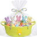 Teenyyou Woven Easter Baskets with Gift Bags & Ribbons, Small Cotton Woven Baskets for Gifts Empty, Rope Easter Basket with Handle for Gift Wrapping Egg Hunt Storage, 12"x 8" x 5"(1 Pcs,Light Yellow)