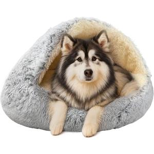 ShinHye Round Plush Fluffy Hooded Cat Bed Cave, Cozy for Indoor Cats or Small Dogs, Waterproof Bottom, Washable40 in