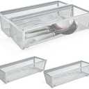 Fodofodo 6PCS Drawer Organizer for Kitchen, Utensil Mesh Organizer With Interlocking Arm for Cosmetic, Flatware, Pen (9 * 3 * 2 Inches, Grey)