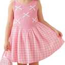 Toddler Girls Dresses Summer Sleeveless Bubble Dress Kids Crew Neck Sling Sundress with Headband and Handbag 2-8Y