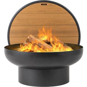 Iron Fire Pit Table with Lid, Extra Thick and Heavy Duty Fire Bowl, Deep Round Firepit for Outdoor Bonfire Gatherings, Wood Burning Firepits for Outside Patio, Modern Outdoor Fire Pits (24-inch, Black)