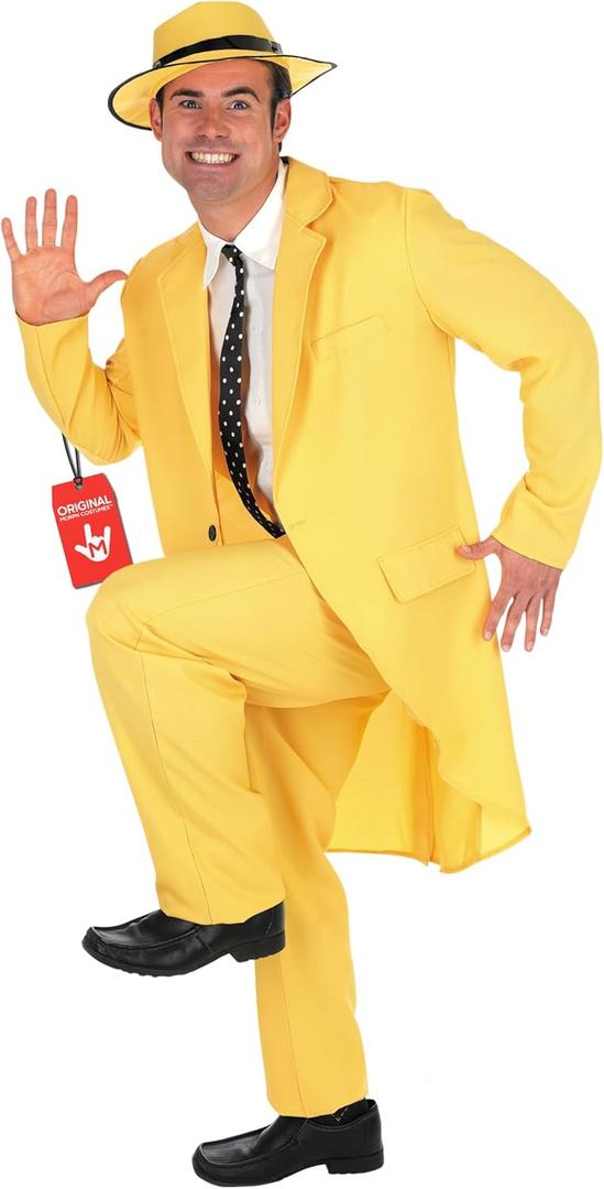 Fun Shack Adult Yellow Man Costume, Mens Zoot Suit, 90s Movie Character Costume For Men, Halloween Costume (Medium)