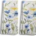 Floral Kitchen Towels, Wildflower Hand Towels, Daisy Flowers Prints Decoration for Home, Watercolor Flora Decor, Gifts for Women, Set of 2,16x24
