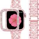 SUPOIX Compatible with Apple Watch Band 42mm + Case, Women Jewelry Bling Diamond Metal Bands & 2 Pack Protective Cover Cases for iWatch Series 3/2/1(Rose Pink/42mm)
