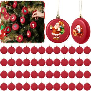 48 Pcs 3.15 Inch DIY Christmas Ornaments Red Blank Ball Ornament Xmas Plastic Matte Flat Discs Christmas Tree Hanging Ornament Decorations DIY Crafts Painting Drawing Stickers Decals