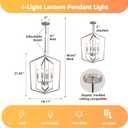 WJShome 18.1" Silver Chandelier, 4-Light Farmhouse Foyer Lighting Fixtures, Modern Hanging Ceiling Lantern Pendant Light, for Dining Room, Kitchen Island, Hallway, Entrance, Staircase