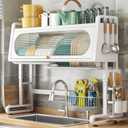 Over The Sink Dish Drying Rack 3 Tier Large Kitchen Sink Shlef Dish Rack Over The Counter Dish Drying Rack Adjustable (28.34"-31.49") (White)