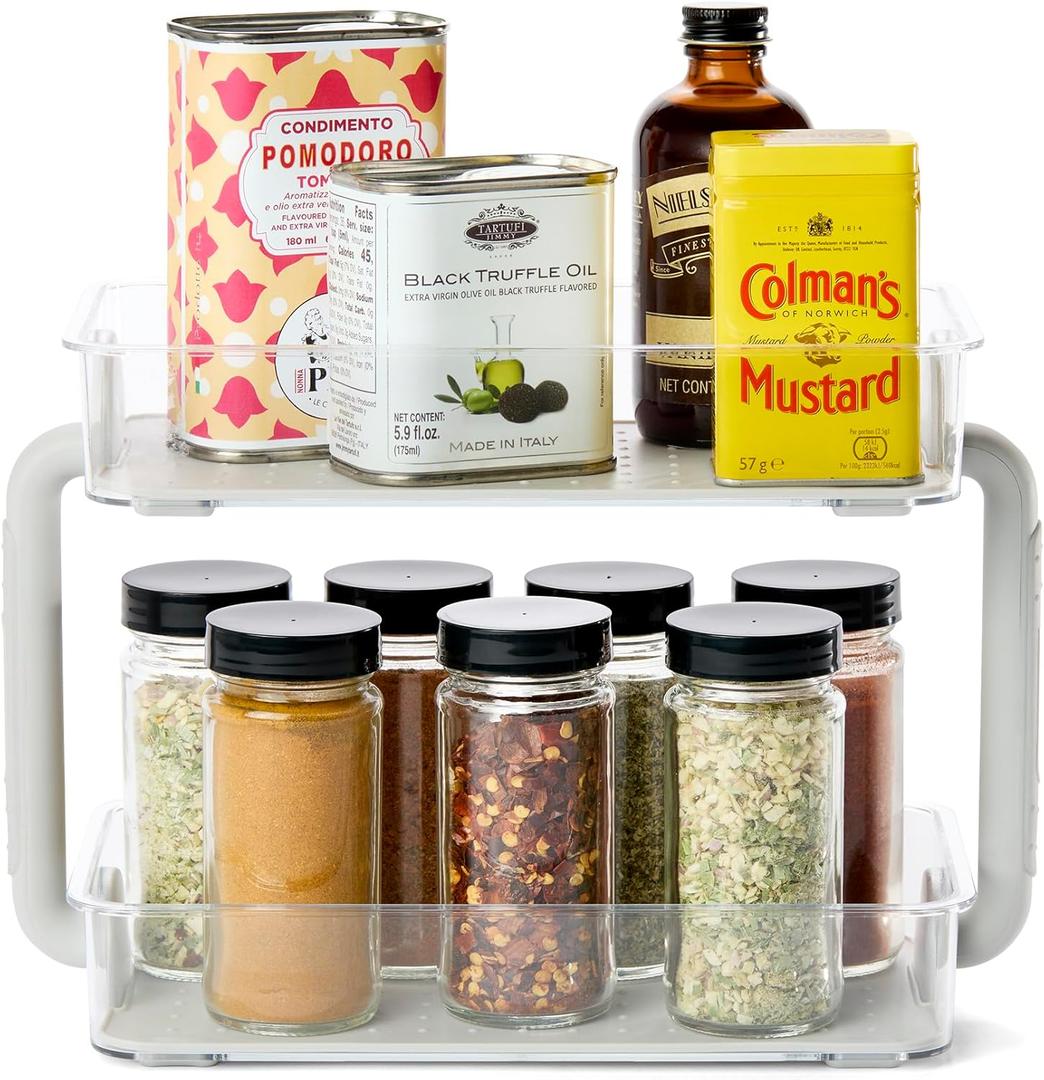 madesmart Two Level Spice Organizer-Cabinet Collection Maximizes Vertical Space, Removable Soft-Grip Lining, Dual Handles &BPA-Free, Small, Grey (1 Count (Pack of 1), Premiumgray)
