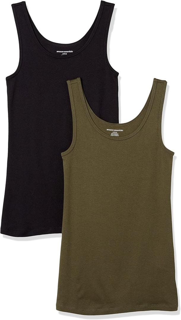 Amazon Essentials Women's Slim-Fit Ribbed Scoop Neck Tank Tops, Large