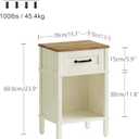 White Farmhouse Nightstand with Drawer, Small Wooden Bedside Table, White End Table, Bedroom Side Table with Storage, Rustic Wood Night Stand LET512WR
