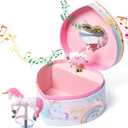Jewelkeeper Music Jewelry Box for Girls  Unicorn Jewelry Box with Mirror, Twirling Figurine & Soft Flocked Lining  Heart-Shaped Kids Jewelry Box for Valentines Day Gifts