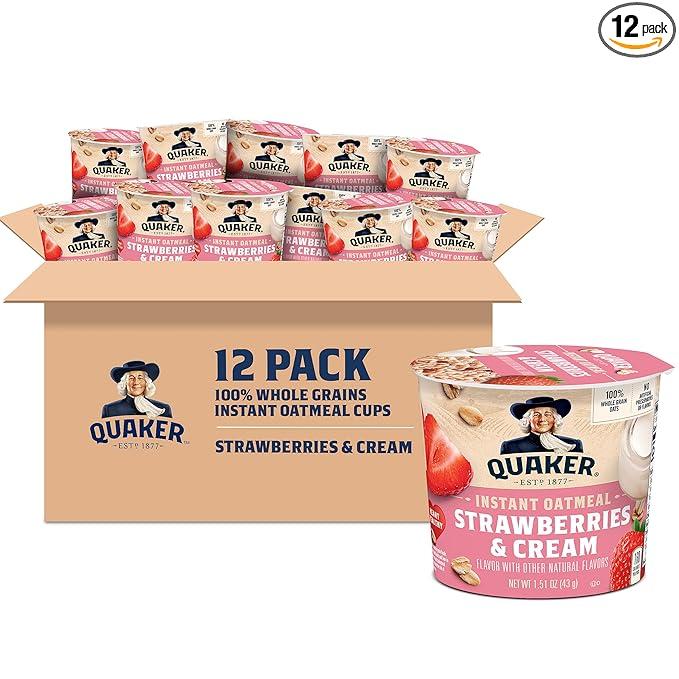 Quaker Express Cups, Strawberry & Cream, 12 Count (Best Before Jul. 27, 2026)
