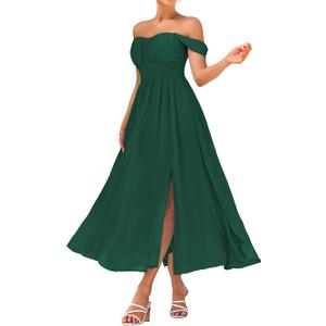 GRACE KARIN 2026 Women's Summer Floral Wedding Guest Dress,Beach Flowy A Line Maxi Off Shoulder Bridesmaid Dresses (Green, XXL)