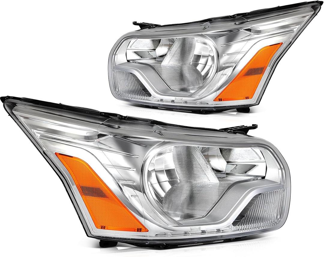 Headlight Assembly Fit with 2015-2023 for ford TRANSIT 150 250 350 Chrome Housing Amber Reflector Pair CK4Z13008M FO2502357