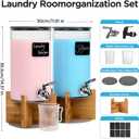 Glass Laundry Detergent Dispenser with Holder,1.1 Gallon Laundry Liquid Dispensers with Stainless-Steel Tap,Large Glass Fabric Softener Containers with Stand for Laundry Room Organization - Pack of 2