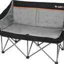 Oversized Double Camping Chair for Adults, Fully Padded Folding Camping Chairs Loveseat, Big Heavy Duty Outdoor Patio Lawn Chair with Arm Cup Holder (Black)
