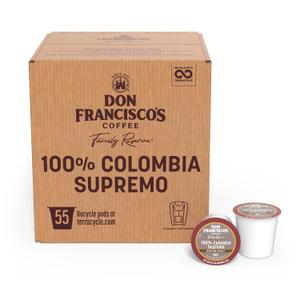 Don Francisco's 100% Colombia Supremo Coffee Pods, Medium Roast, 55ct Compatible with Keurig Coffee Pod Brewers, 100% Arabica Coffee, Convenient Single Serve Brewing, Fresh Brew in Every Cup, BBD Nov 03 2027
