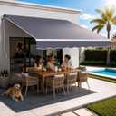 Manual Retractable AwningOutdoor Patio Awning Retractable Sun Shade, Water-Resistant Polyester Patio Door Window Awning Sunshade Shelter with Crank Handle for Backyard, Balcony