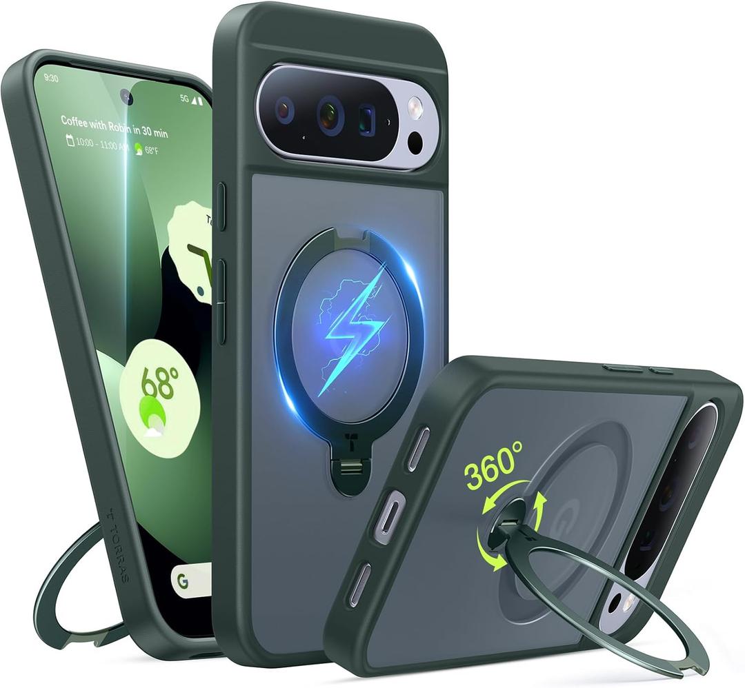 TORRAS 360 Spin Magnetic Stand for Google Pixel 10 Pro XL case, Compatible with Magsafe, 4X Military Drop Protection, Slim for Google Pixel 10 Pro XL Phone Case with Kickstand, Green