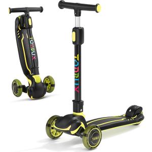 TONBUX Kids Scooter, Light Up 3 Wheel Kick Scooters for Kids 3-12, Folding Scooters with Adjustable Height - Toddler Scooter Lean-to-Steer & Widen Anti-Slip Deck (Yellow)