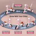 5-in-1 Toddler Tricycle with Lights & Music, Adjustable Push Kids Bike for 1-5 Year Olds, Toddler Balance Bike & Tricycle for Boys & Girls, Birthday Gift for 1 2 3 4 5 Year Old Kids (Pink)