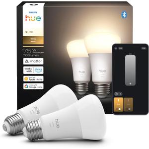 Philips Hue Smart LED A19 Bulb 2-Pack, Warm White Light 2700K, E26 Base, 10.5W, 1100 Lumens, Dimmable LED Bulbs, Works with Alexa, Google Assistant, and Apple Home