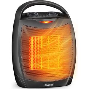 GiveBest Portable Electric Space Heater, 1500W/750W Ceramic Heater with Thermostat, Heat Up 200 Square Feet in Minutes, Safe and Quiet for Office Room Desk Indoor Use (Black)