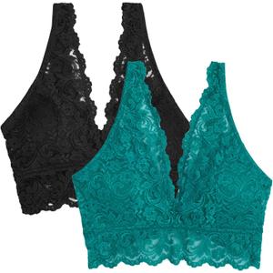 Smart & Sexy Women's Lace Deep V Wireless Bralette Comfortable & Stylish, Multi-Packs (Medium, Fanfare/Black Hue - 2 Pack)